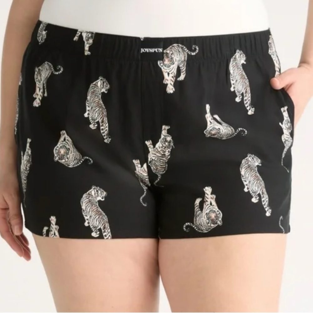 Black Tiger Print Shorts